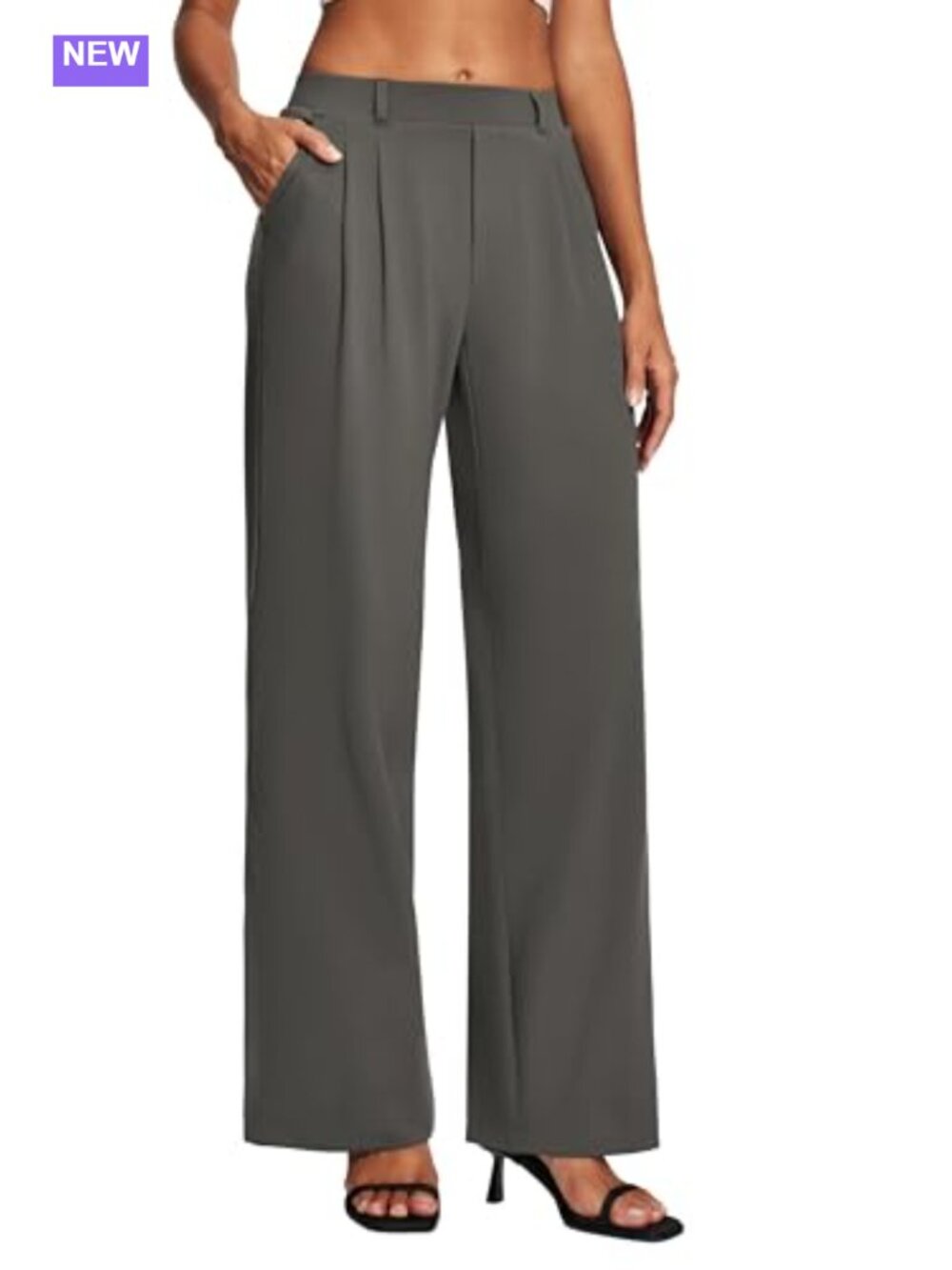 High Waist Wide Leg Stretch Dress Pants Pull On Work Trousers